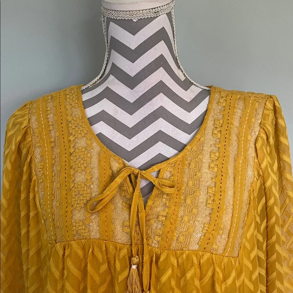 ANTHROPOLOGIE “ONE SEPTEMBER ANWEN” Mustard Yellow Boho Tunic  Dress Size Large